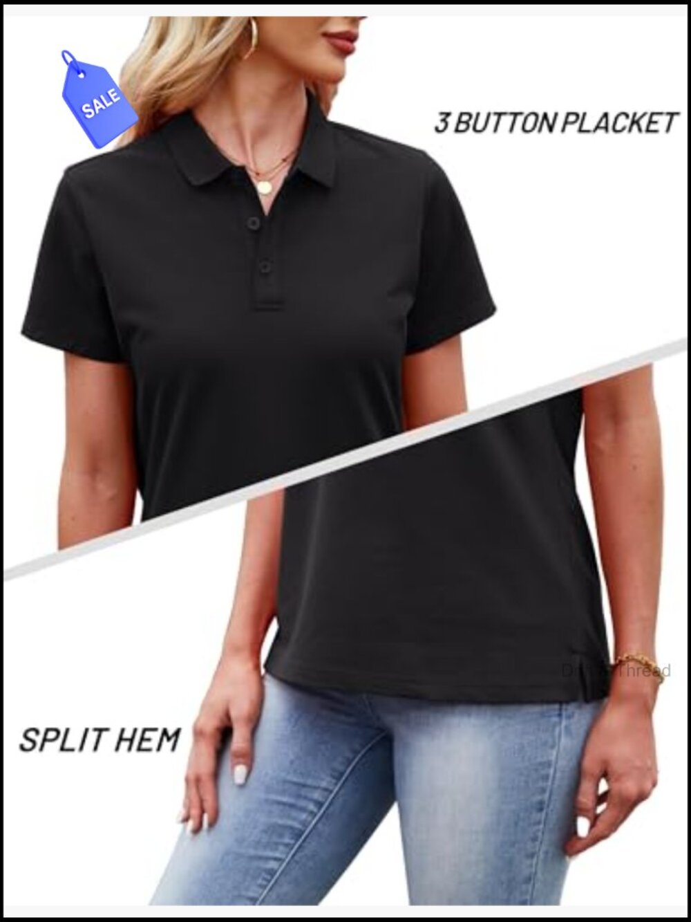 Women's Short Sleeve 3-Button Polo Shirt Cotton Blend Business Casual Summer Top - Picture 5 of 7